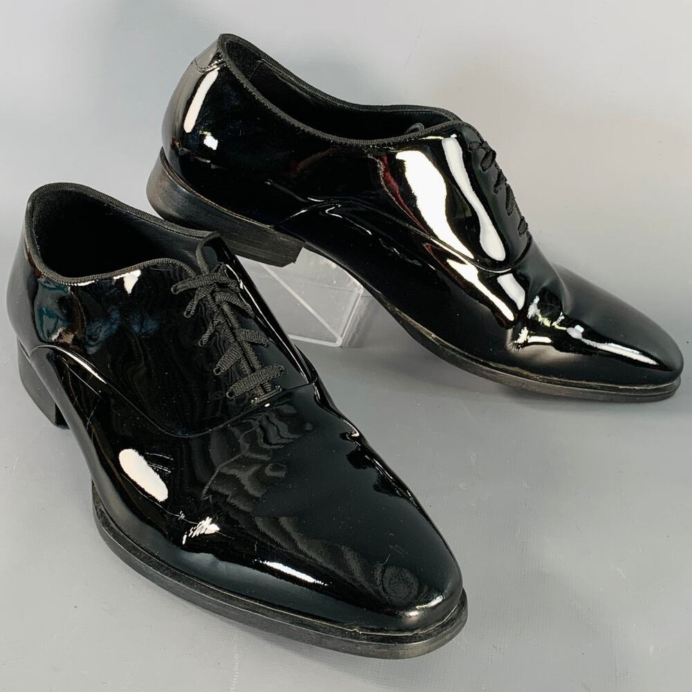 SUITSUPPLY Size 8.5 Black Patent Leather Tuxedo Oxford Lace-Up Shoes